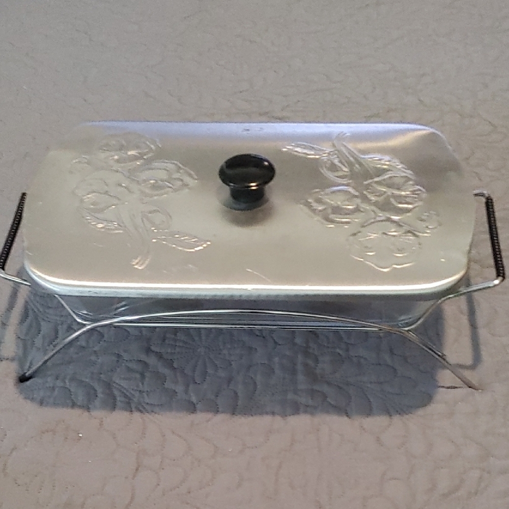 Silver Floral Casserole Dish with Stand